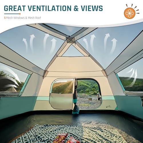 8 Person Instant Cabin Tent, Easy 60 Second Setup Family Tents for Camping, Pop up Camping Tent, Large Waterproof Tents for Outdoor Camping, Spacious Interior, Upgraded Ventilation - color: Green