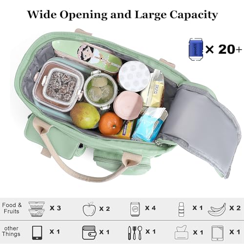Hafmall Large Insulated Lunch Bag for Women, Leakproof Lunch Box for Men, Wide Opening Lunch Tote Bag with Shoulder Strap, Reusable Adult Lunch Bag For Work, Picnic, Green - color: Green