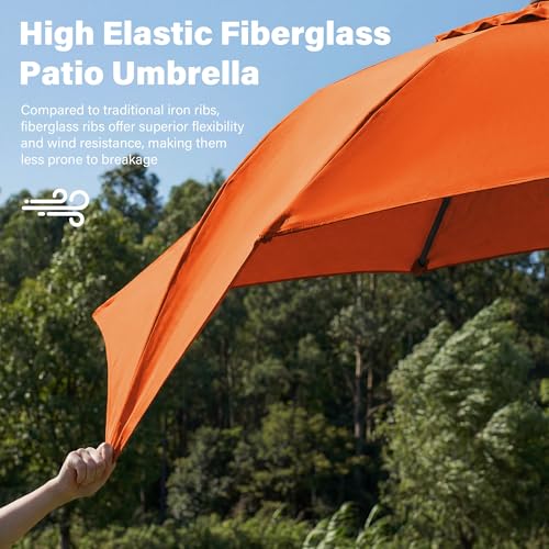 JEAREY 9FT Outdoor Patio Umbrella,Market Table Umbrella with 8 Fiberglass Ribs, Pool Umbrella with Tilt and Crank, UV Protection Lightweight & Wind-Resistant for Lawn, Garden, Deck and Backyard, Orange - color: Orange
