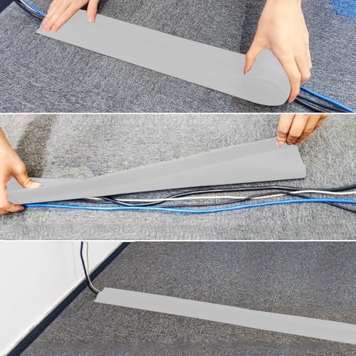 Floor Cable Covers,20 Feet Cord Cover Wire Protector Cable Wire Storage Cover Used to Protect The Cable and Prevent Tripping Over The Cords (Gray) - color: 20 Feet-Gray