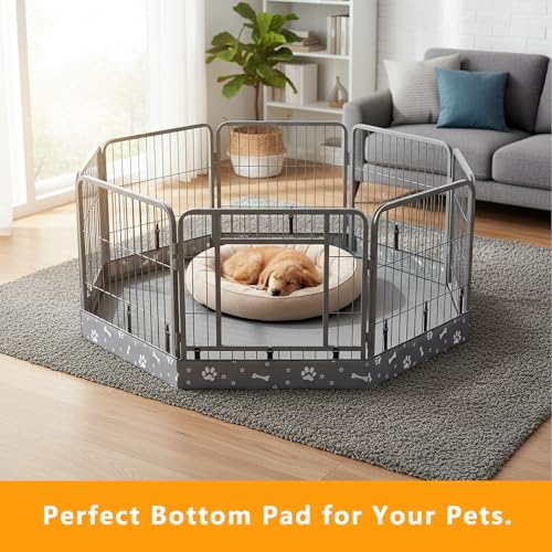 Dog Playpen Bottom Pad Fits for 24 Inch 8 Panels Metal Exercise Pet Playpen, Dog Crate Pad Puppy Playpen Pad, Elastic Buckles Connections.(Note: Playpen Not Included) -Gray - color: Gray