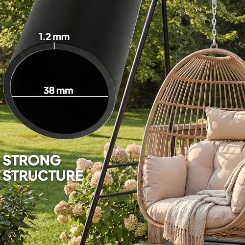 Outsunny Hammock Chair Stand, Free Standing Heavy Duty Hanging Swing Chair with Anti-Slip Foot Pads, 2 Carabiners, for Relaxation, Indoor and Outdoor Use, Black - color: Black