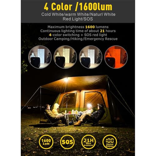 30000mAh LED Camping Lantern,Rechargeable Tent Light, QC3.0/22.5W, 1600LM, 4-Color Switch, IPX5 Waterproof Outdoor Light for Power Failure,Emergency,Camping,Hiking (Black-Pro - color: Black-Pro