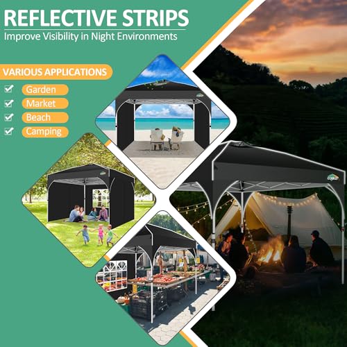 COBIZI Canopy Tent 10x10, Easy Up 10x10 Pop Up Canopy for Party Camping, Party Tents with One Push Central Button Air Vent, Outdoor Gazebo Tent with Sidewalls and Reflective Strip(Black) - color: Black, size: 10x10ft with 3 sidewalls
