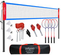 Zdgao Badminton Sets for Backyard, Portable Badminton Net with Tension Adjuster, Badminton Racket Set of 4, 3 Nylon Shuttlecocks, Boundary Line and Carry Bag for Backyard Beach Family Games - color: RED&BLUE