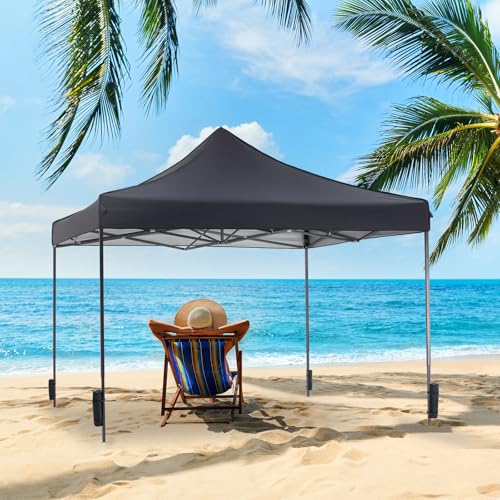 NEWBULIG 10x10 FT Pop Up Canopy Tent, Heavy Duty Outdoor Sun Shade Shelter with Sand Bags, Portable Instant Canopy for Camping, Beach, Backyard, Patio, Classic Grey - color: Classic Grey, size: 10x10FT