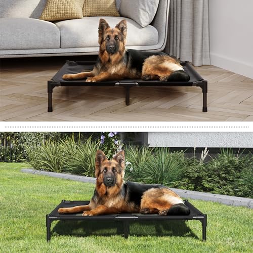 PETMAKER Elevated Dog Bed - 36x30-Inch Portable Pet Bed with Non-Slip Feet - Indoor/Outdoor Dog Cot or Puppy Mattress for Pets up to 80lbs (Black) - color: Black, size: Large