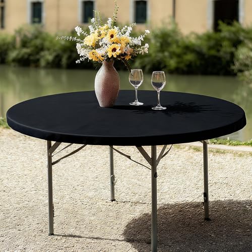 Fitted Tablecloth Black Card Elastic Spandex Table Cover-Small Stretch Folding Table Cloths for Kitchen Dining Picnic Patio Outdoor Party (Black, 30in*30in(Round)) - color: Black, size: 30"Round|1 Pack