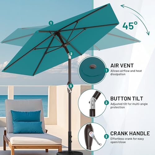 AreShark 7.5FT Patio Umbrella Table Market Umbrella with 6 Sturdy Ribs, Button Tilt/Crank, Heavy-Duty Outdoor Umbrellas for Pool, Deck, Garden and Backyard, Cerulean - color: Cerulean, size: 7.5FT
