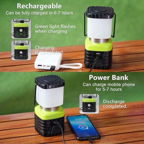 Jarxin 3PCS 6500K White Light LED Camping Lantern Rechargeable 1000LM, 4500mAh Power Bank, Flashlight for Hurricane Emergency, Hiking, IP44 Waterproof Lantern(Black) - style: Black/white light