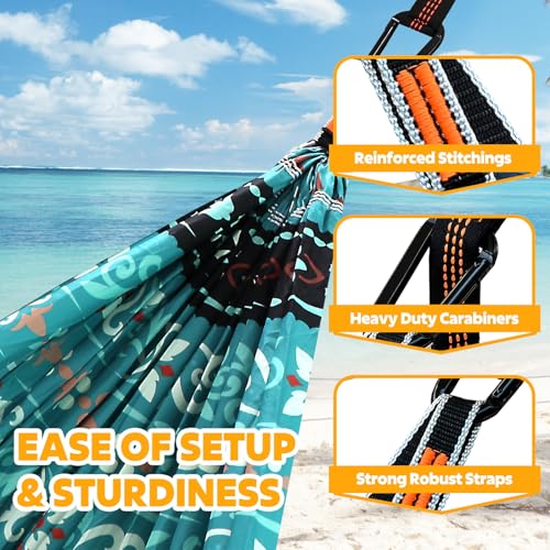 NATUREFUN Ultra-Light Travel Camping Hammock | 300kg Load Capacity,Breathable,Quick-Drying | 2 x Premium Carabiners,2 x Nylon Slings Included | Outdoor Indoor Garden - color: Bohemia, size: 275x140cm