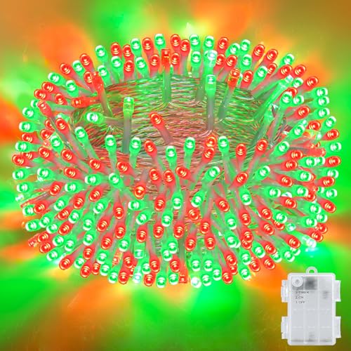 cshare Red and Green Christmas Lights Outdoor Waterproof 9.8ft 30 LED, String Lights Battery Operated with Timer Clear Wire for Indoor & Outdoor Christmas Decorations Garland Party Garden - color: Red and Green