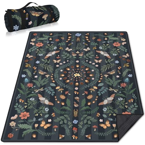 Mushroom Picnic Blankets Waterproof Foldable, 80″X80″ Extra Large Picnic Mat Insect Outdoor Blanket for Grass, Packable Beach Blanket Sandproof Picnic Accessories for Camping Music Festival Park Lawn - color: C04, size: 6'8" X 6'8" (Square)