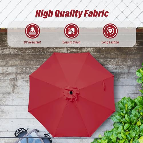 Simple Deluxe 9FT Outdoor Patio Umbrella Table Market Umbrella with Push Button Tilt and Crank and 50lbs Base Stand, for Garden, Lawn, Deck, Backyard, Pool, Red - color: Combo-9ft-Red&Black, size: 9ft