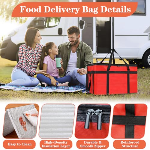 PEASUG XXXL Insulated Bags for Food Delivery with Removable Hard Bottom,Pizza Delivery Bags, Large Capacity Cooler Bag Keep Food Warm for Grocery Shopping and Catering, Foldable, Heavy-Duty (Red) - color: Red