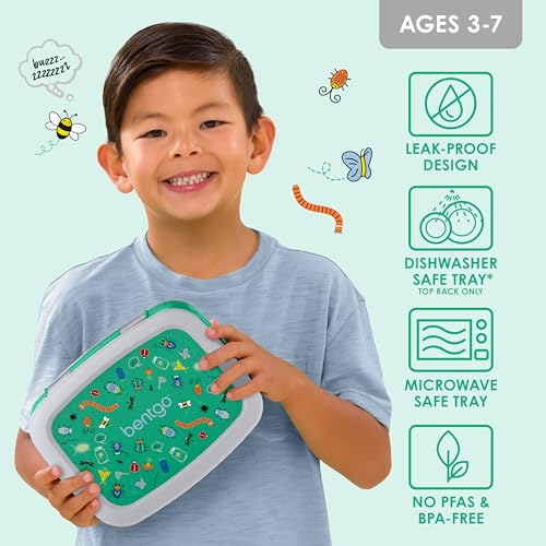 Bentgo Kids Prints Leak-Proof, 5-Compartment Bento-Style Kids Lunch Box - Ideal Portion Sizes for Ages 3-7, Durable, Drop-Proof, Dishwasher Safe, & PFAS & BPA-Free Materials (Bug Buddies) - color: Bug Buddies