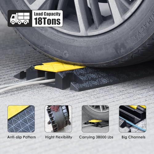 Heavy-Duty Rubber Cable Protector Ramp (4-Pack) - 2-Channel Floor Cord Cover for Driveway, Warehouse, Events - 22,000 lbs Load Capacity - Indoor & Outdoor Use - Cable Speed Bump for Hoses, Cables - color: Small 2-Channel (4-Pack)