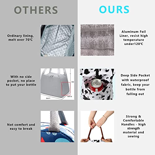 Joymee Lunch Bag Women Insulated Lunch Box Reusable Leakproof Large Spacious Cooler Tote for Womens Mens Adults with Bottle Holder and Side Pockets for Work Office Travel Picnic - Cow - color: 04 Cow