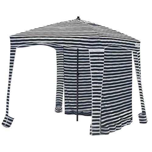 Qipi Beach Cabanas for Sand, Beach Canopy with Sandbags & Side Wall for Family, Easy Set Up Sun Shelter, UPF 50+ UV Protection with Roof Vent - color: 6' x 6' Z02 Sailor Stripes with Changing Room