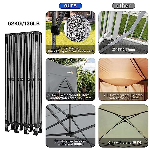COBIZI 10x30 Heavy Duty Pop up Canopy with 8 sidewalls Stable Wedding Outdoor Tents for Parties Canopy Pop Up Party Tent UPF 50+ Waterproof Commercial Gazebo with Roller Bag, Gray Upgraded - color: Light Grey, size: 10x30 With 8 Sidewalls