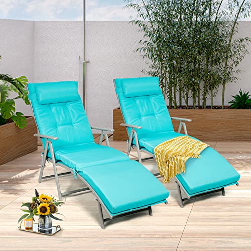 Giantex Chaise Lounge Chair for Outside, Pool Folding Reclining Beach Chair W/Removable Cushion&Headrest Pillow, Outdoor Lounge Chaise w/ 7 Backrest Positions, Portable Patio Lounger (1, Turquoise) - color: Turquoise