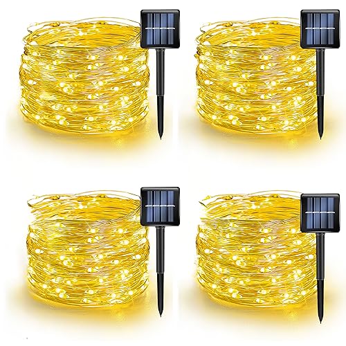 TW SHINE Warm White Solar String Lights Outdoor, Total 160 FT 480 LED Solar Powered Waterproof Fairy Lights 8 Modes Copper Wire Lights for Christmas Party Tree Wedding Yard Decorations, 4 Pack - color: Warm White, size: 4 Pack