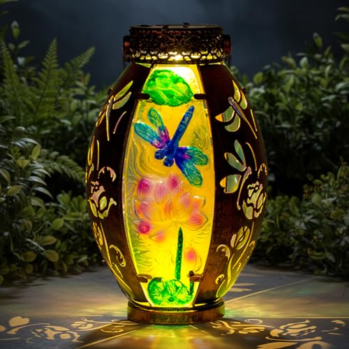 STARSOUL Solar Lantern Outdoor Waterproof, Hanging Solar Lantern for Patio Garden Yard Decor, Dragonfly Garden Decor, Dragonfly Gift for Women - color: Dragonfly