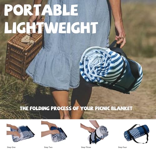 Extra Large Picnic Blankets Portable 80x81 Oversized Waterproof Sandproof Outdoor Beach Blanket Camping Grass Mat Travel Essential Camper Accessories Glamping Items Hiking Supplies Hiker Necessities