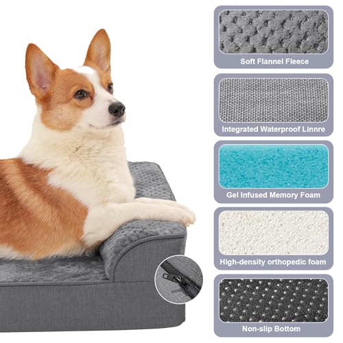 Rainmr Orthopedic Dog Beds for Large Dogs, Memory Foam Dog Beds Large Sized Dogs, Washable Removable Cover, Nonskid Bottom, Waterproof, for Indoor, Outdoor, Crate ＆ Car Use, 41x27x6 Inches, Dark Grey - color: Standard Version-Dark Grey, size: 41.0"l X 27.