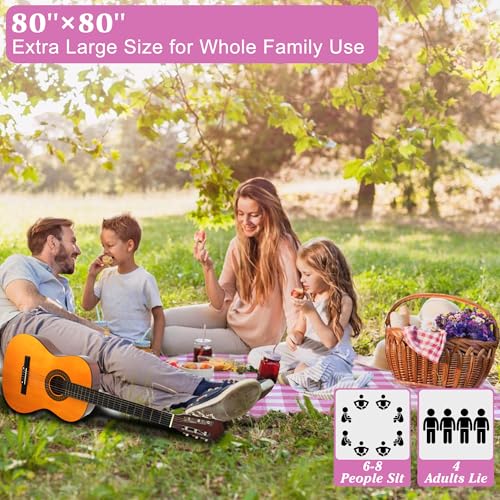 HX&OD Outdoor Picnic Blanket, Extra Large, 80''x80'' Waterproof Foldable Blankets Gingham Picnic Mat for Beach, Camping Grass Lawn Park Accessories Cute Couple Ideas Wedding (Pink, 80”x80”) - color: Pink, size: 6'8" x 6'8" (Square)