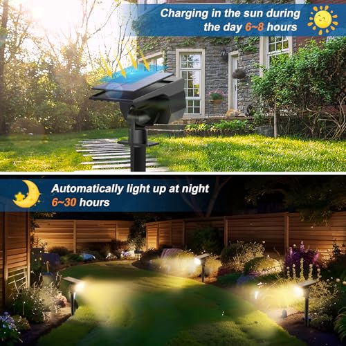 WENATY Solar Spot Lights Outdoor Waterproof IP65, 6 Pack Landscape Spotlights with 46 LEDs, 3 Modes Auto On/Off Solar Powered Flood Lights for Outside Pathway, Yard, Garden, Walkway (Warm White) - color: Warm White, size: 6 Pack