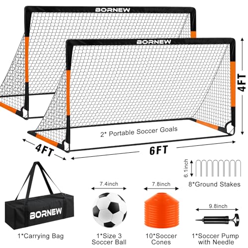 Kids Soccer Goal for Backyard Set - 2 Set of 7X5 / 6X4 ft Toddler Soccer Nets Training Equipment, Soccer Ball, Pop Up Portable Soccer Set for Kids and Youth Games and Training Goals Ages 3-16 Gift - color: 5.Black Orange