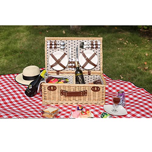 Storage Basket,Willow Picnic for 4 Wicker Set Hamper with Insulated Liner &Cutlery Service Kit, Accessories for Camping,Wedding,Valentine Day,Gift - color: A, size: 54x34x20cm