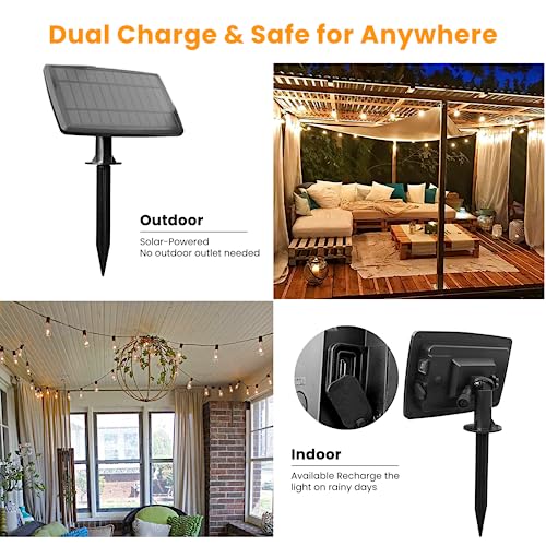Bdrofn 100FT Solar String Lights Outdoor Waterproof, Solar Patio Lights with Remote Control & 30+2 Dimmable ST38 Edison Bulbs Shatterproof,Solar Powered String Lights for Outside Garden Backyard - size: 100FT
