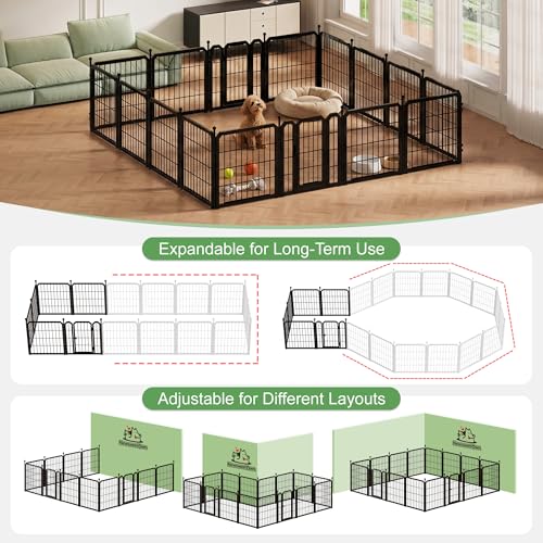 Dog Playpen for Indoor & Outdoor, 24 inch 8 Panels Metal Puppy Playpen for Puppies/Small Dogs, Portable Pet Fence for Yard, Camping, Travelling, Black