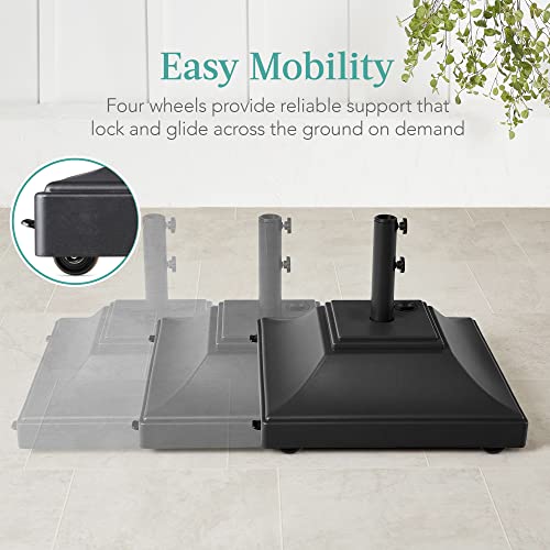Best Choice Products Fillable Mobile Umbrella Base, Heavy Duty Base, Square Tiered Market Stand for Patio, Deck, Outdoor w/ 4 Wheels, 2 Locks, 2 Knobs, 120lb Capacity - Black - color: Black