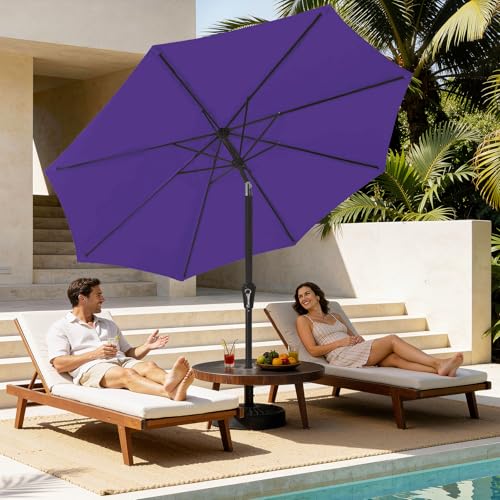 MEWAY 9ft Patio Umbrella Outdoor Table Umbrellas with Push Button Tilt and Crank, Market Umbrella 8 Sturdy Ribs for Deck, Garden, Pool and Backyard, Dark Purple - color: Dark Purple, size: 9ft