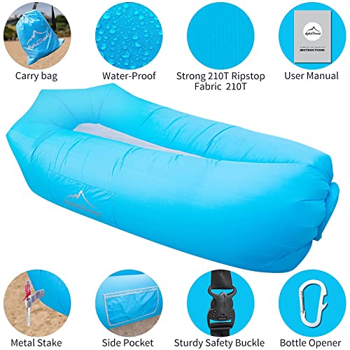 AlphaBeing Inflatable Lounger Air Sofa, Portable Inflatable Couch Mesh Hollow Air Hammock Anti Leakage Air Chair for Outdoor Camping Beach Traveling - color: Blue