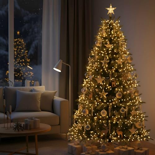 QBIS 240 LED Christmas Cluster Lights, 10ft Warm White Fairy Lights on Copper Wire, Plug in, Christmas Tree Lighting, Firecracker Light String Indoor Outdoor use, Window, Fireplace, Stair Decoration - size: 240 LED - Copper Wire - Mains Plug