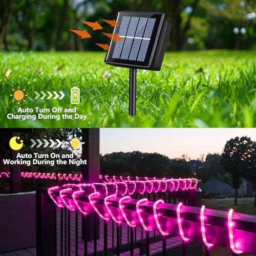 YEGUO Solar Rope Lights Outdoor Waterproof, 66ft 200 LED Pink String Lights, 8 Modes Fairy Lights in Clear Thin Tube - color: Pink