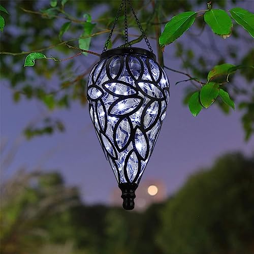 SUNNYPARK Outdoor Plastic Solar Hanging Lantern, 15 Cool White LEDs Twinkle Effect Tear-Shaped Hanging Lantern Decor Garden Decorative Solar Lights for Backyard, Patio and Lawn - style: Transparent
