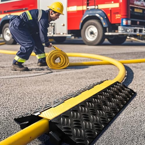Yescom Cable Ramp Protector 1 Channel Garden Hose Protecitive 44000 Lbs Load Capacity Heavy Duty, 39.37"x22.83"x4.72" Speed Bump for Road, Driveway, Walkway and Commercial Use - size: 3.9"h - 1 Channel
