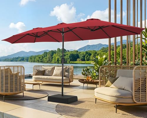 SUPERJARE 15FT Outdoor Patio Umbrella with Base Included, Double Sided Pool Umbrellas with Fade Resistant Canopy, Extra-Large Table Umbrella for Deck, Market, Backyard, Burgundy - color: Burgundy, size: 15ft