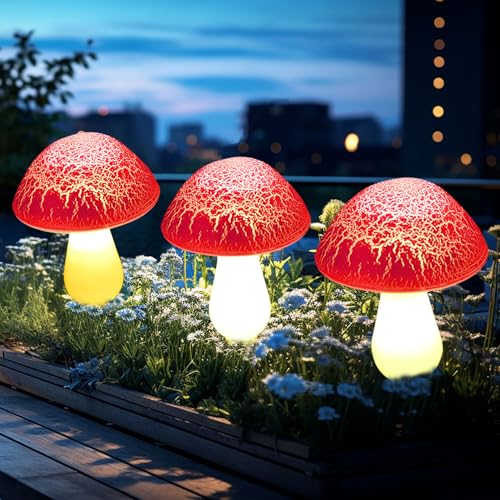 Solar Mushroom Lights Garden Decor 8 Red Crack Mushrooms Outdoor Decor Stake Lights, Waterproof Solar Pathway Light Gardening Gifts for Landscape Easter Gnomes Yard Halloween Christmas Decorations - color: Red