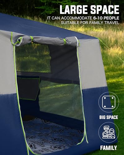 CORANI 14.1'x6.5'x9' Inflatable Tents for Camping, Portable 6/8/10 Person Blow Up Air Tent, Waterproof Windproof Easy Setup Large Family Tent with 2 Doors, 6 Windows, Mosquito Screen - color: Navy Blue, size: 10 person 14.1x9ft
