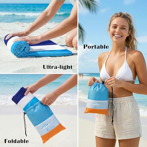 Famstar Beach Blanket Oversized Extra Large 78" X 81",Waterproof Sandproof Beach Blanket 1-7 Adults Lightweight Durable for Travel Camping Hiking Picnic - color: Blue White, size: 78" X 81"
