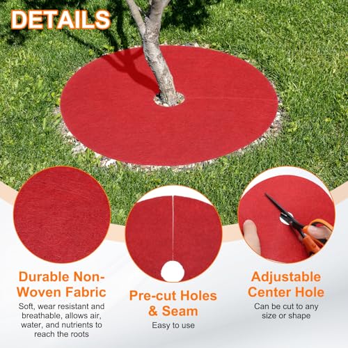 HARFINGTON 4pcs Tree Mulch Ring 16.5 Inch Non-Woven Round Tree Protector Weed Barrier Mat Plant Cover Rings for Weed Grass Control Root Protection, Red - color: Red, size: 16.5