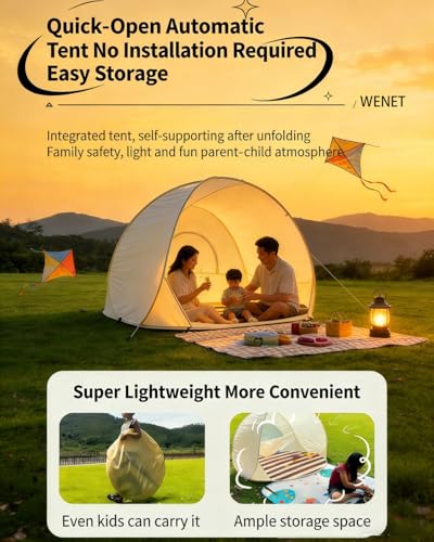 Ultraviolet Protection Pop-up Beach Tent, UPF 50+ Instant Easy Setup Sun Shelter Portable Lightweight Beach Canopy with Carry Bag Waterproof Windproof for 2-4 Person Beach Camping Picnic Backyard (#A) - color: #A