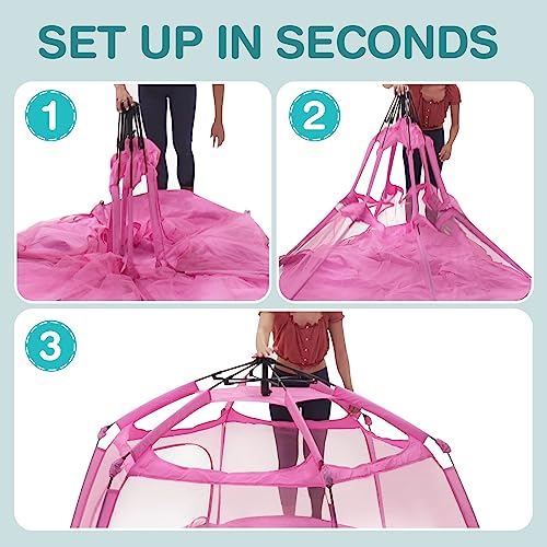 Alvantor® Pop Up Playpen- 7'x7'x44”Baby Playpen Large Kids Play Tent Portable and Foldable Playpen Indoor/Outdoor Play Yard with Protective Mesh, UV SPF 50+ Sunshade, and Soft Foam Floor, Pink - color: Pink, style: Standard