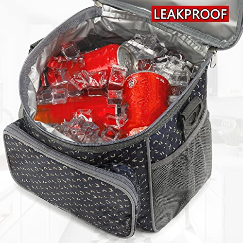 FlowFly Insulated Reusable Lunch Bag Adult Large Lunch Box for Women and Men with Adjustable Shoulder Strap,Front Zipper Pocket and Dual Large Mesh Side Pockets,Alphabet - color: Alphabet